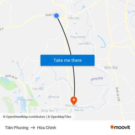 Tiên Phương to Hòa Chính map