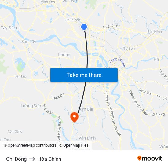 Chi Đông to Hòa Chính map