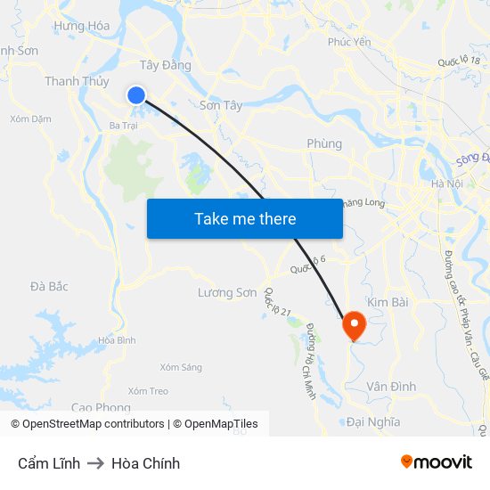 Cẩm Lĩnh to Hòa Chính map