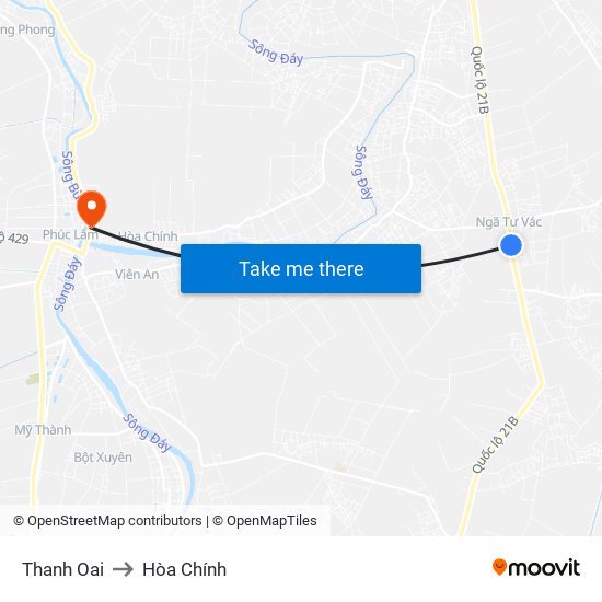 Thanh Oai to Hòa Chính map