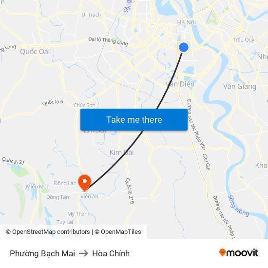 Phường Bạch Mai to Hòa Chính map