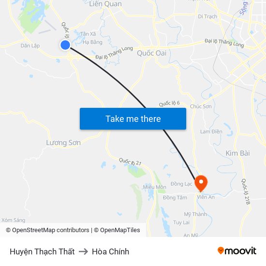 Huyện Thạch Thất to Hòa Chính map