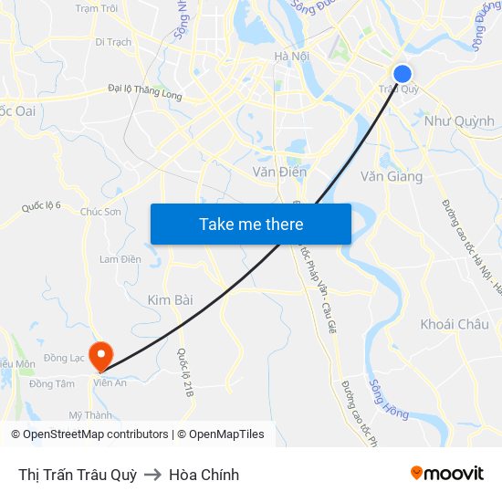 Thị Trấn Trâu Quỳ to Hòa Chính map