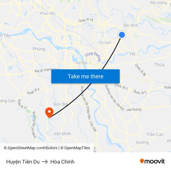 Huyện Tiên Du to Hòa Chính map