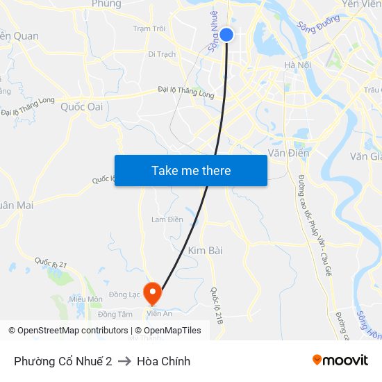 Phường Cổ Nhuế 2 to Hòa Chính map