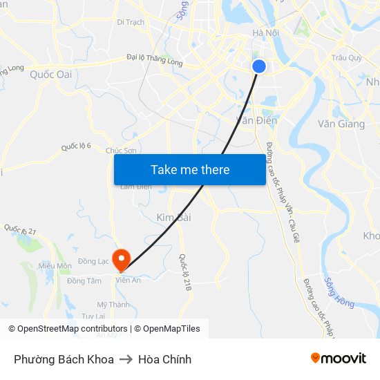 Phường Bách Khoa to Hòa Chính map