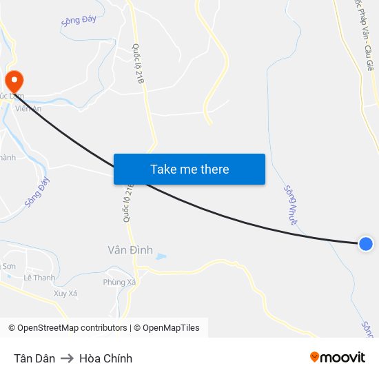 Tân Dân to Hòa Chính map