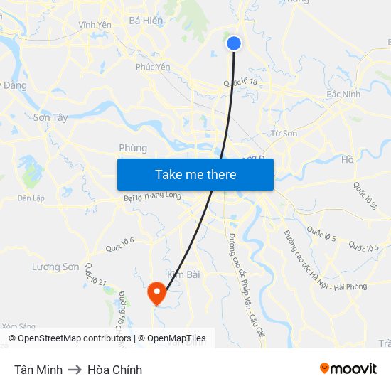 Tân Minh to Hòa Chính map