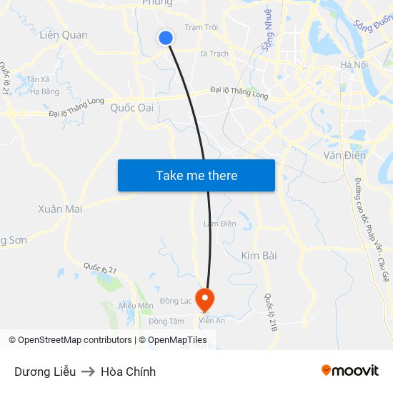 Dương Liễu to Hòa Chính map