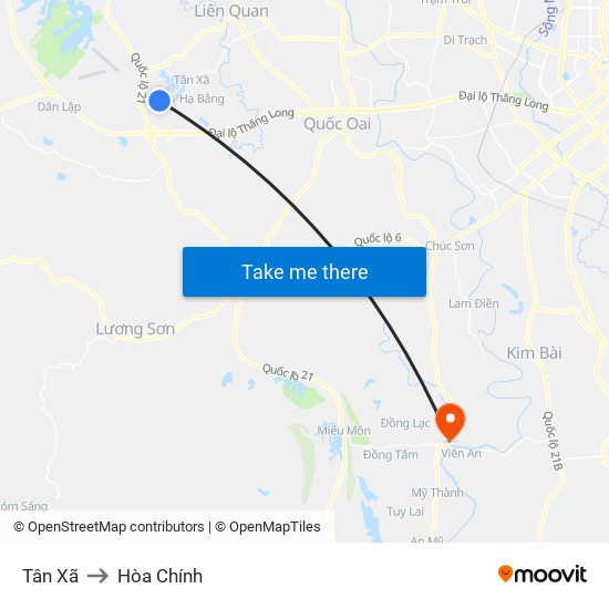 Tân Xã to Hòa Chính map