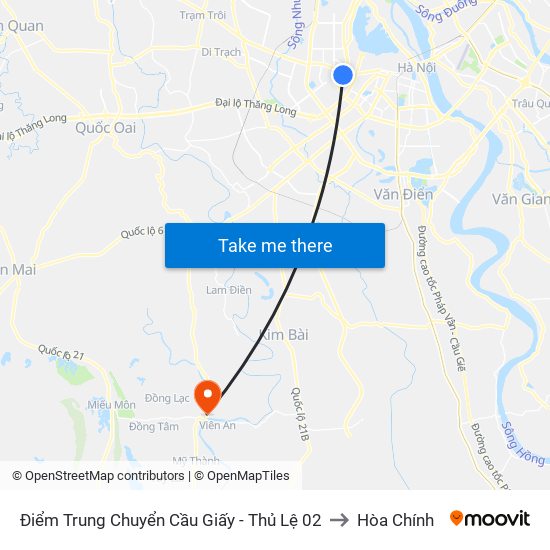 Điểm Trung Chuyển Cầu Giấy - Thủ Lệ 02 to Hòa Chính map