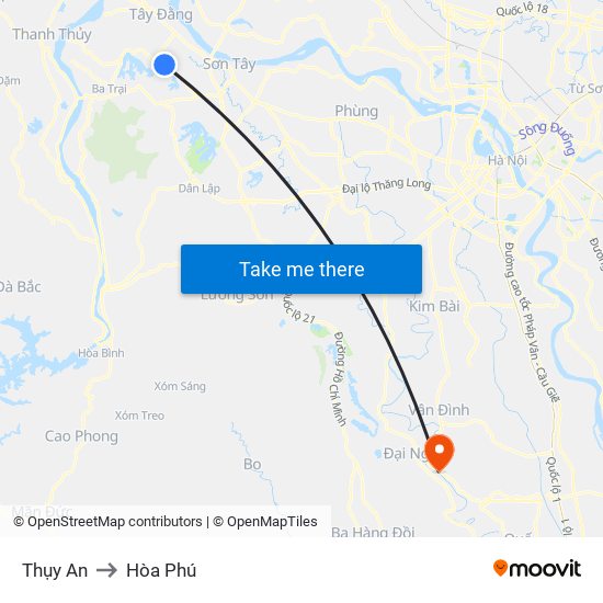 Thụy An to Hòa Phú map