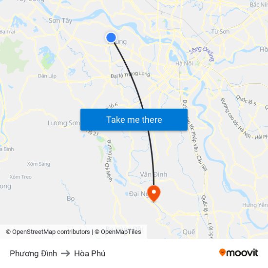 Phương Đình to Hòa Phú map