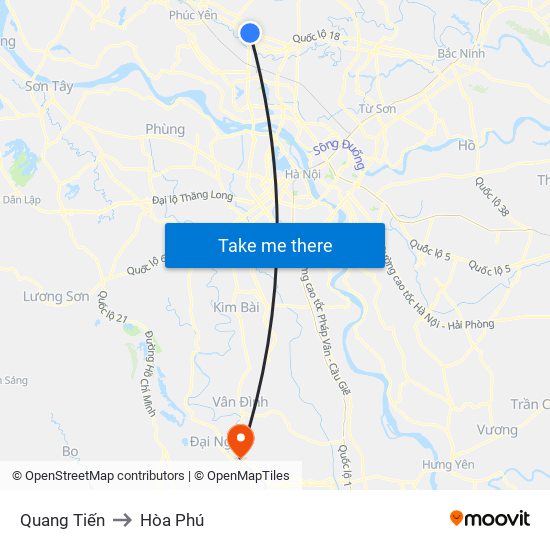 Quang Tiến to Hòa Phú map
