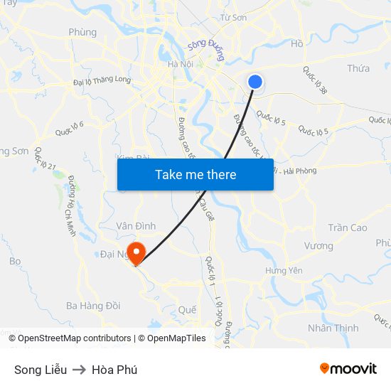Song Liễu to Hòa Phú map