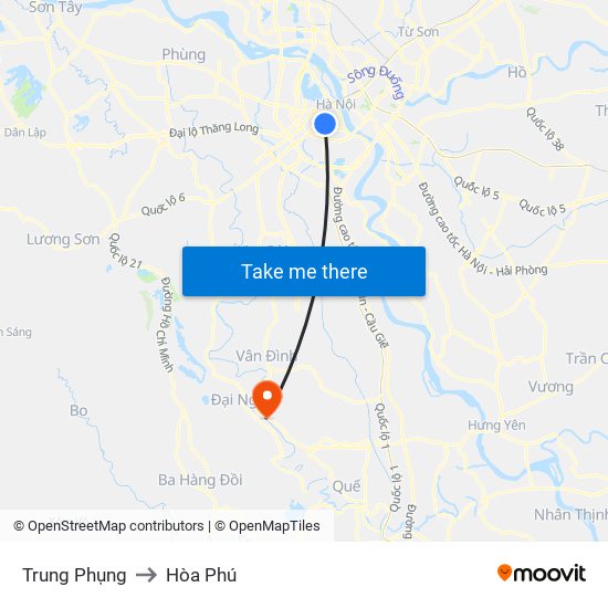 Trung Phụng to Hòa Phú map