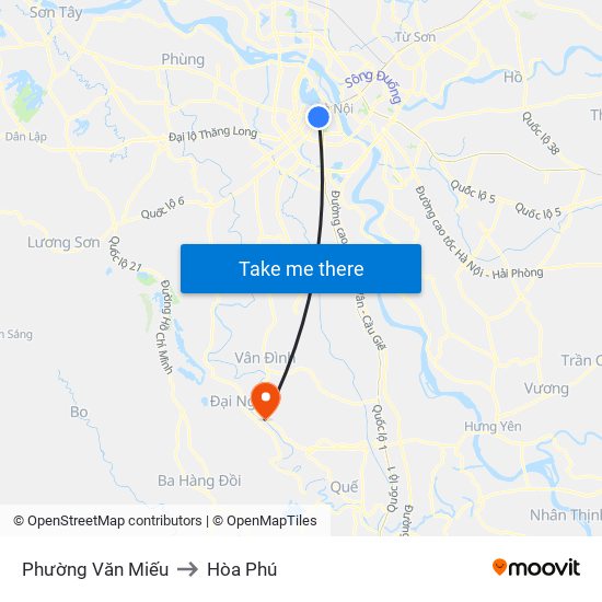 Phường Văn Miếu to Hòa Phú map