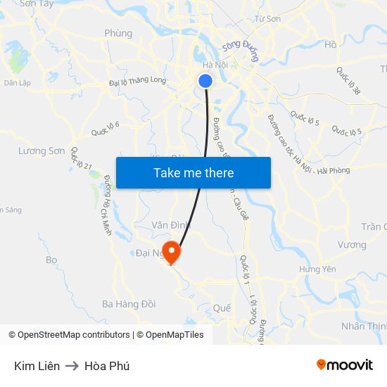 Kim Liên to Hòa Phú map