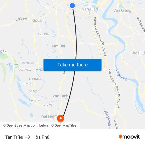 Tân Triều to Hòa Phú map