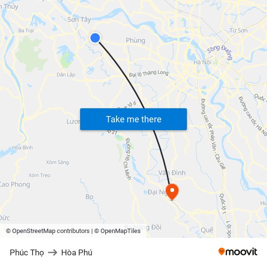Phúc Thọ to Hòa Phú map
