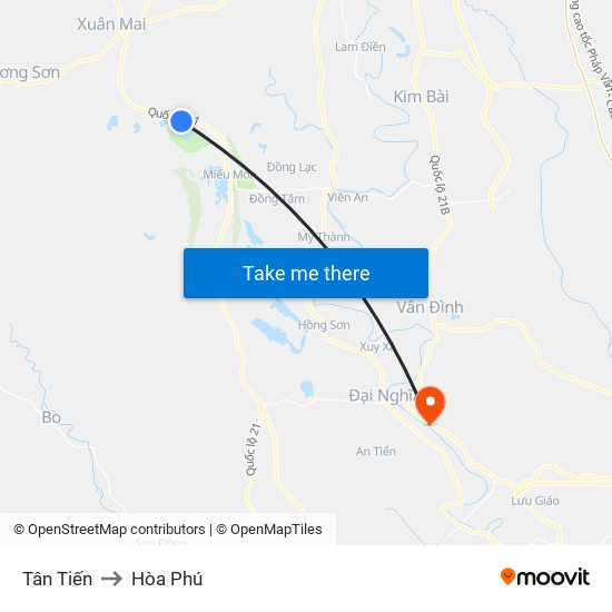 Tân Tiến to Hòa Phú map