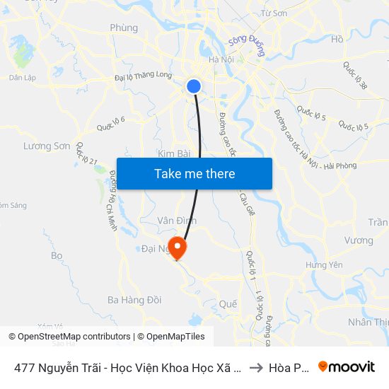 477 Nguyễn Trãi - Học Viện Khoa Học Xã Hội to Hòa Phú map