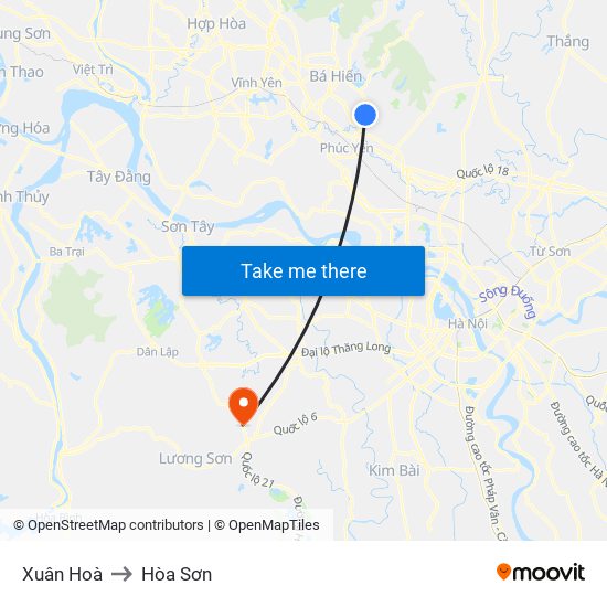 Xuân Hoà to Hòa Sơn map