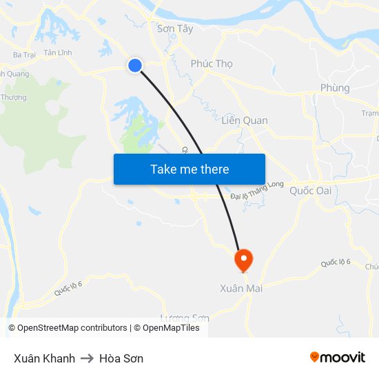 Xuân Khanh to Hòa Sơn map