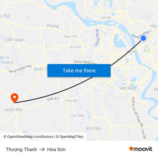 Thượng Thanh to Hòa Sơn map