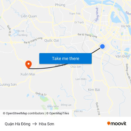 Quận Hà Đông to Hòa Sơn map