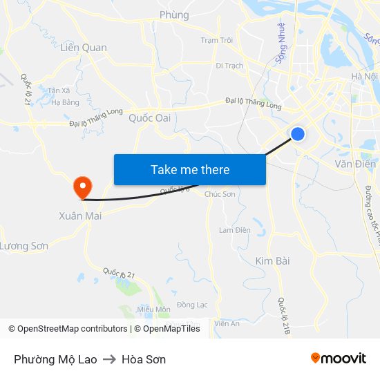 Phường Mộ Lao to Hòa Sơn map