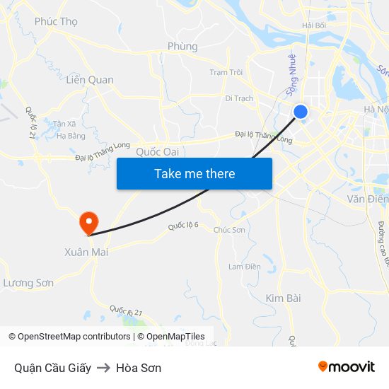 Quận Cầu Giấy to Hòa Sơn map