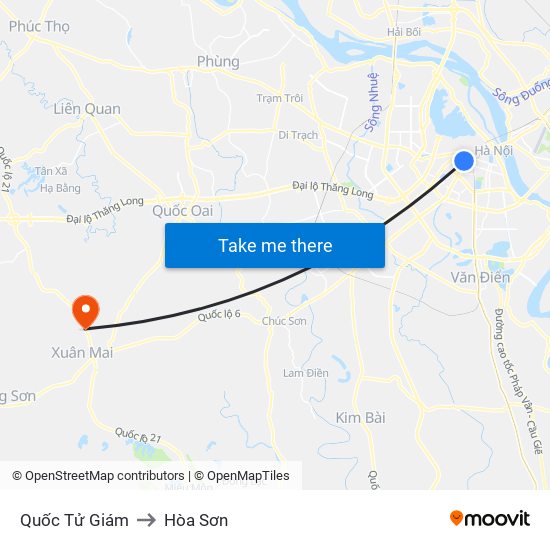 Quốc Tử Giám to Hòa Sơn map