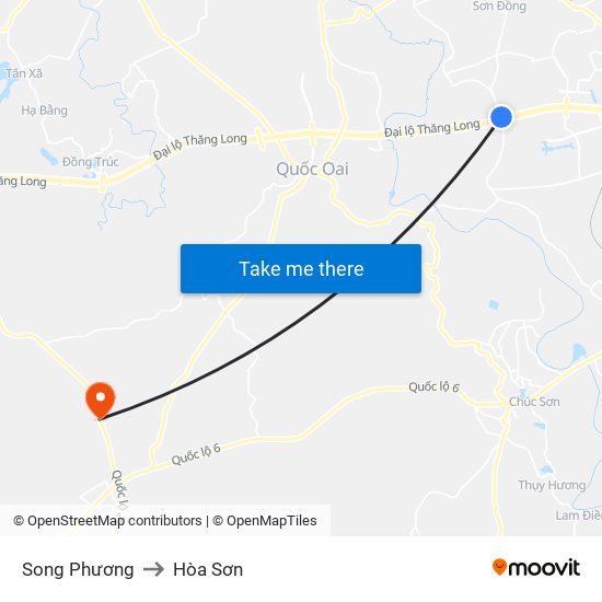 Song Phương to Hòa Sơn map