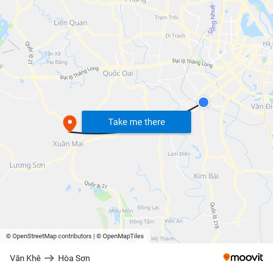 Văn Khê to Hòa Sơn map