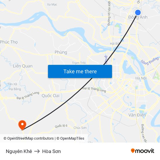 Nguyên Khê to Hòa Sơn map