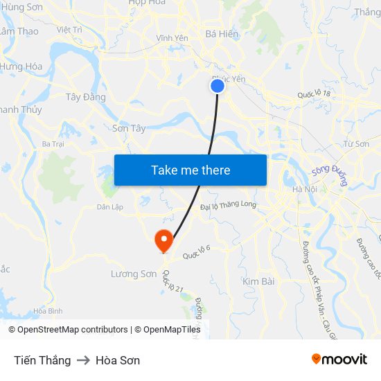 Tiến Thắng to Hòa Sơn map