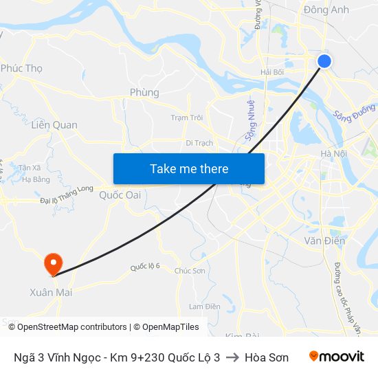 Ngã 3 Vĩnh Ngọc - Km 9+230 Quốc Lộ 3 to Hòa Sơn map