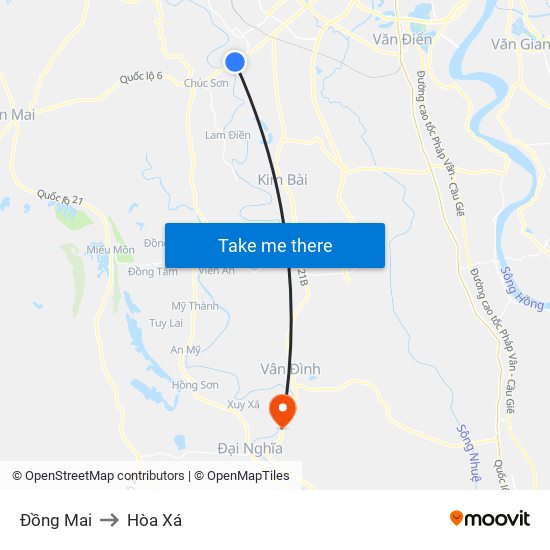 Đồng Mai to Hòa Xá map