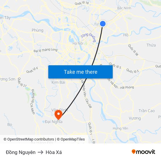 Đồng Nguyên to Hòa Xá map