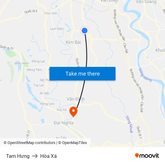 Tam Hưng to Hòa Xá map