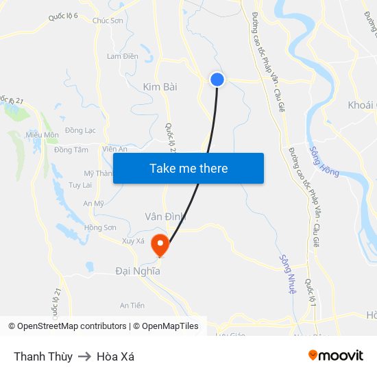 Thanh Thùy to Hòa Xá map