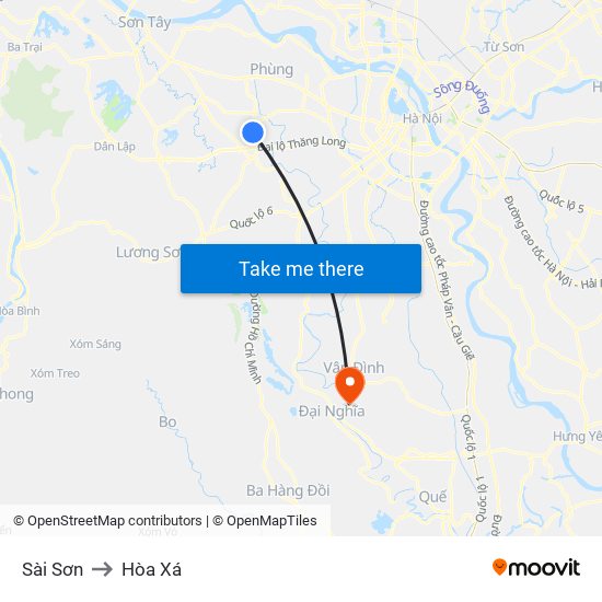 Sài Sơn to Hòa Xá map