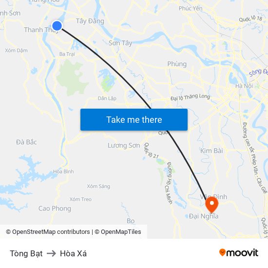 Tòng Bạt to Hòa Xá map