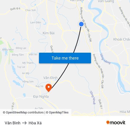Văn Bình to Hòa Xá map
