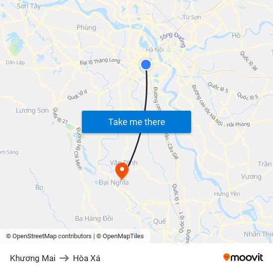 Khương Mai to Hòa Xá map