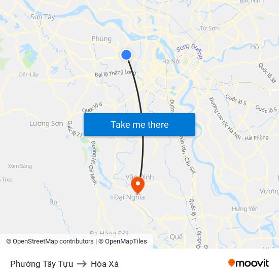 Phường Tây Tựu to Hòa Xá map