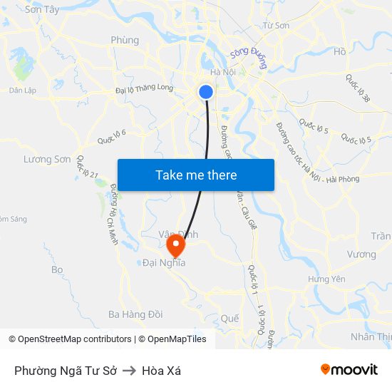 Phường Ngã Tư Sở to Hòa Xá map