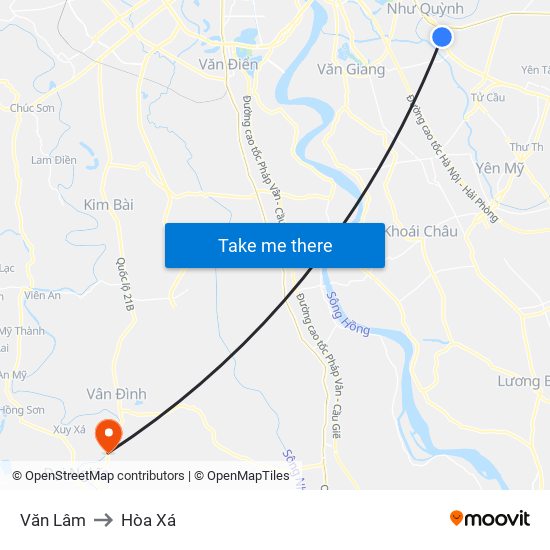Văn Lâm to Hòa Xá map