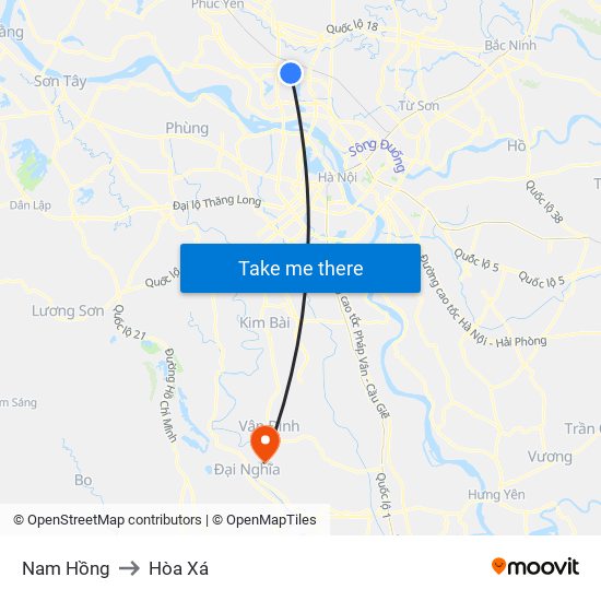 Nam Hồng to Hòa Xá map